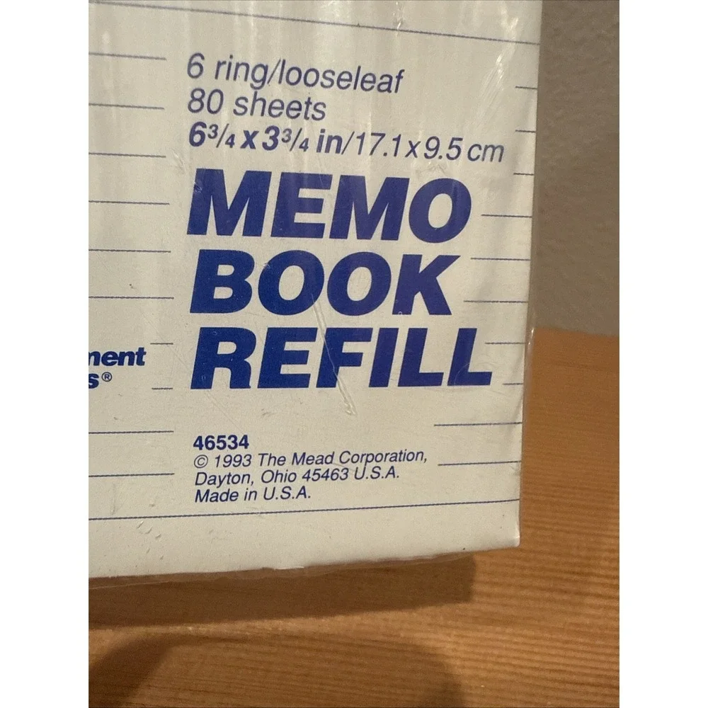 NOS VTG 1993 Mead‎ Memo Book Refill 6 Ring 3.75